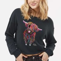 HiGHLaND CoW PRiNT ANiMaL PRiNT BoLLY Cropped Pullover Crew