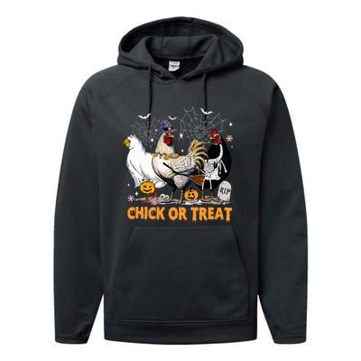 Halloween Chicken Pumpkin Chick Or Treat Spooky Season Performance Fleece Hoodie