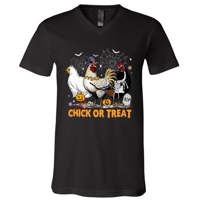 Halloween Chicken Pumpkin Chick Or Treat Spooky Season V-Neck T-Shirt