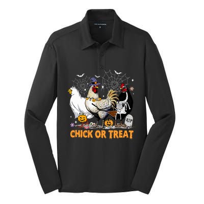 Halloween Chicken Pumpkin Chick Or Treat Spooky Season Silk Touch Performance Long Sleeve Polo