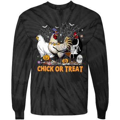 Halloween Chicken Pumpkin Chick Or Treat Spooky Season Tie-Dye Long Sleeve Shirt