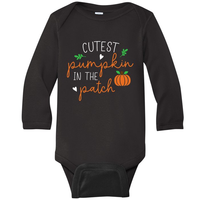 Halloween Cutest Pumpkin In The Patch Funny Baby Long Sleeve Bodysuit