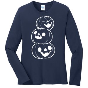 Halloween Cute Pumpkins Ladies Long Sleeve Shirt