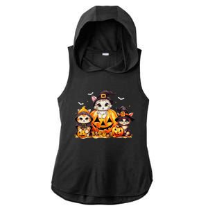 Halloween Cat Pumpkin Spooky Season Gift Ladies PosiCharge Tri-Blend Wicking Draft Hoodie Tank