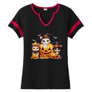 Halloween Cat Pumpkin Spooky Season Gift Ladies Halftime Notch Neck Tee