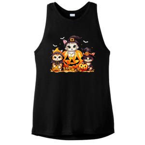 Halloween Cat Pumpkin Spooky Season Gift Ladies PosiCharge Tri-Blend Wicking Tank