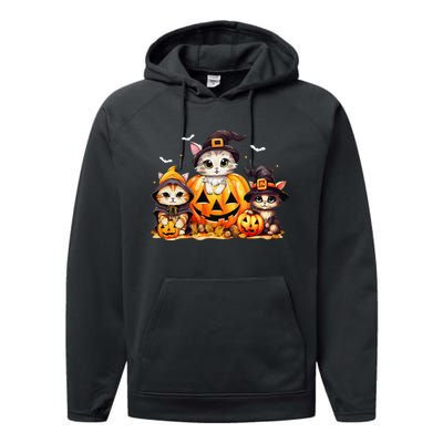 Halloween Cat Pumpkin Spooky Season Gift Performance Fleece Hoodie