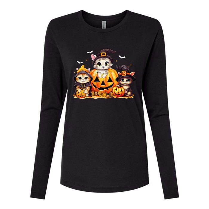 Halloween Cat Pumpkin Spooky Season Gift Womens Cotton Relaxed Long Sleeve T-Shirt