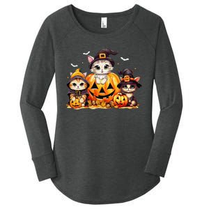 Halloween Cat Pumpkin Spooky Season Gift Women's Perfect Tri Tunic Long Sleeve Shirt