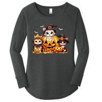 Halloween Cat Pumpkin Spooky Season Gift Women's Perfect Tri Tunic Long Sleeve Shirt