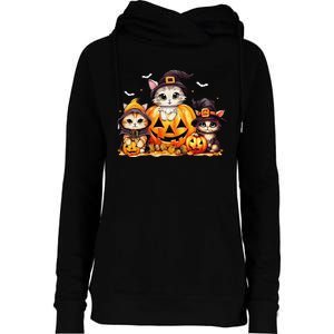 Halloween Cat Pumpkin Spooky Season Gift Womens Funnel Neck Pullover Hood