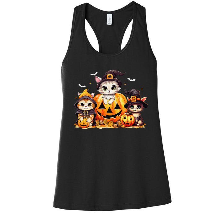 Halloween Cat Pumpkin Spooky Season Gift Women's Racerback Tank