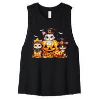 Halloween Cat Pumpkin Spooky Season Gift Women's Racerback Cropped Tank