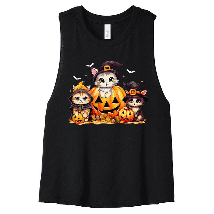 Halloween Cat Pumpkin Spooky Season Gift Women's Racerback Cropped Tank