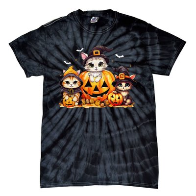 Halloween Cat Pumpkin Spooky Season Gift Tie-Dye T-Shirt