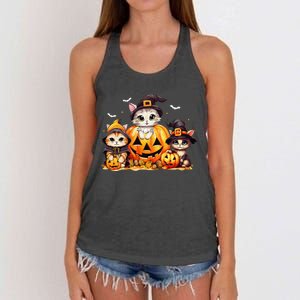 Halloween Cat Pumpkin Spooky Season Gift Women's Knotted Racerback Tank