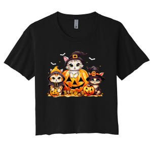 Halloween Cat Pumpkin Spooky Season Gift Women's Crop Top Tee