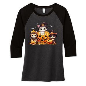 Halloween Cat Pumpkin Spooky Season Gift Women's Tri-Blend 3/4-Sleeve Raglan Shirt