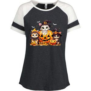 Halloween Cat Pumpkin Spooky Season Gift Enza Ladies Jersey Colorblock Tee