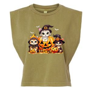 Halloween Cat Pumpkin Spooky Season Gift Garment-Dyed Women's Muscle Tee