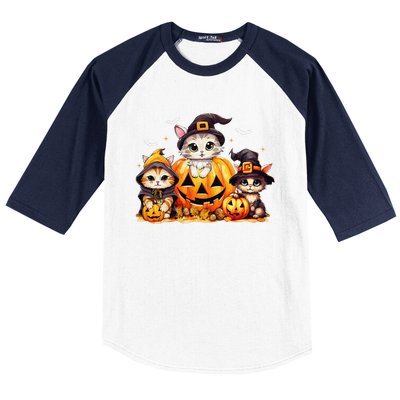 Halloween Cat Pumpkin Spooky Season Gift Baseball Sleeve Shirt