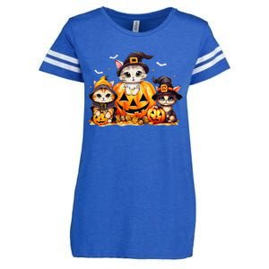 Halloween Cat Pumpkin Spooky Season Gift Enza Ladies Jersey Football T-Shirt