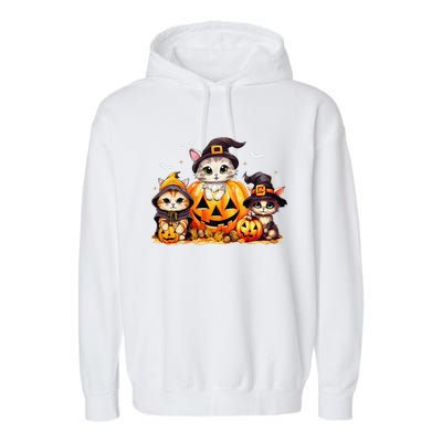 Halloween Cat Pumpkin Spooky Season Gift Garment-Dyed Fleece Hoodie