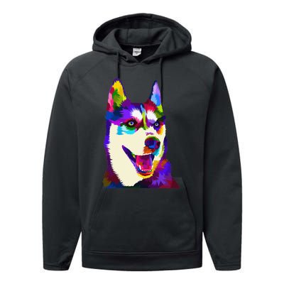 Husky Colorful Pop Art Portrait For Dog Owners Chukcha Sibe Performance Fleece Hoodie