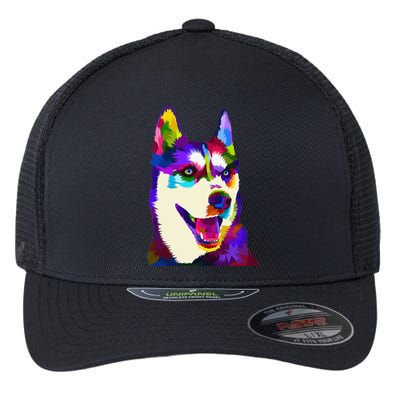 Husky Colorful Pop Art Portrait For Dog Owners Chukcha Sibe Flexfit Unipanel Trucker Cap