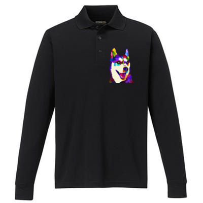 Husky Colorful Pop Art Portrait For Dog Owners Chukcha Sibe Performance Long Sleeve Polo