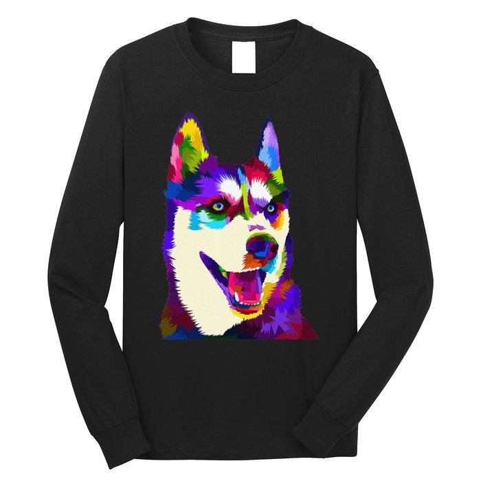 Husky Colorful Pop Art Portrait For Dog Owners Chukcha Sibe Long Sleeve Shirt