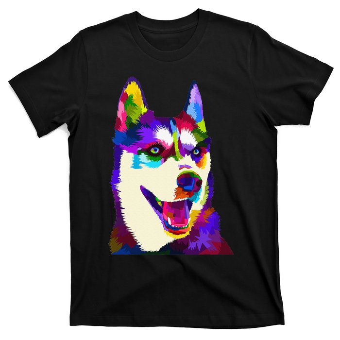 Husky Colorful Pop Art Portrait For Dog Owners Chukcha Sibe T-Shirt