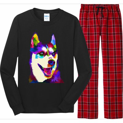 Husky Colorful Pop Art Portrait For Dog Owners Chukcha Sibe Long Sleeve Pajama Set