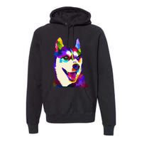 Husky Colorful Pop Art Portrait For Dog Owners Chukcha Sibe Premium Hoodie