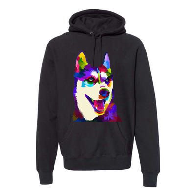 Husky Colorful Pop Art Portrait For Dog Owners Chukcha Sibe Premium Hoodie