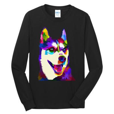 Husky Colorful Pop Art Portrait For Dog Owners Chukcha Sibe Tall Long Sleeve T-Shirt