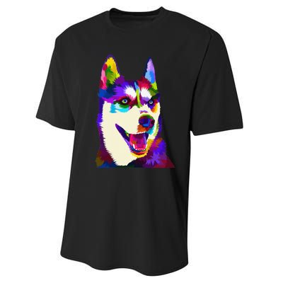 Husky Colorful Pop Art Portrait For Dog Owners Chukcha Sibe Performance Sprint T-Shirt