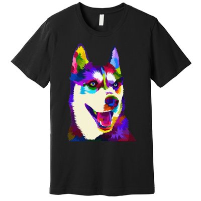 Husky Colorful Pop Art Portrait For Dog Owners Chukcha Sibe Premium T-Shirt