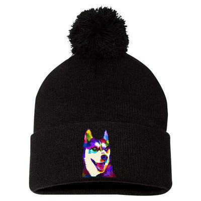 Husky Colorful Pop Art Portrait For Dog Owners Chukcha Sibe Pom Pom 12in Knit Beanie