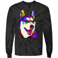 Husky Colorful Pop Art Portrait For Dog Owners Chukcha Sibe Tie-Dye Long Sleeve Shirt