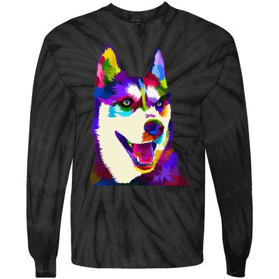 Husky Colorful Pop Art Portrait For Dog Owners Chukcha Sibe Tie-Dye Long Sleeve Shirt