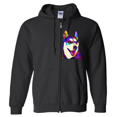 Husky Colorful Pop Art Portrait For Dog Owners Chukcha Sibe Full Zip Hoodie