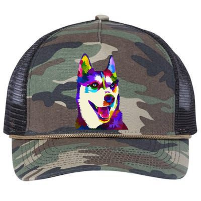 Husky Colorful Pop Art Portrait For Dog Owners Chukcha Sibe Retro Rope Trucker Hat Cap