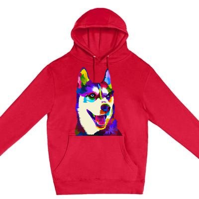 Husky Colorful Pop Art Portrait For Dog Owners Chukcha Sibe Premium Pullover Hoodie