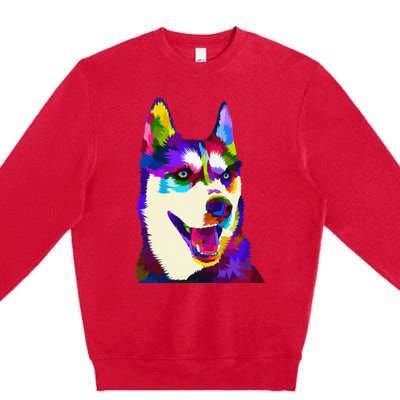 Husky Colorful Pop Art Portrait For Dog Owners Chukcha Sibe Premium Crewneck Sweatshirt