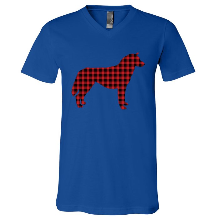 Husky Christmas Plaid Lumberjack Image Gift Cute Gift V-Neck T-Shirt