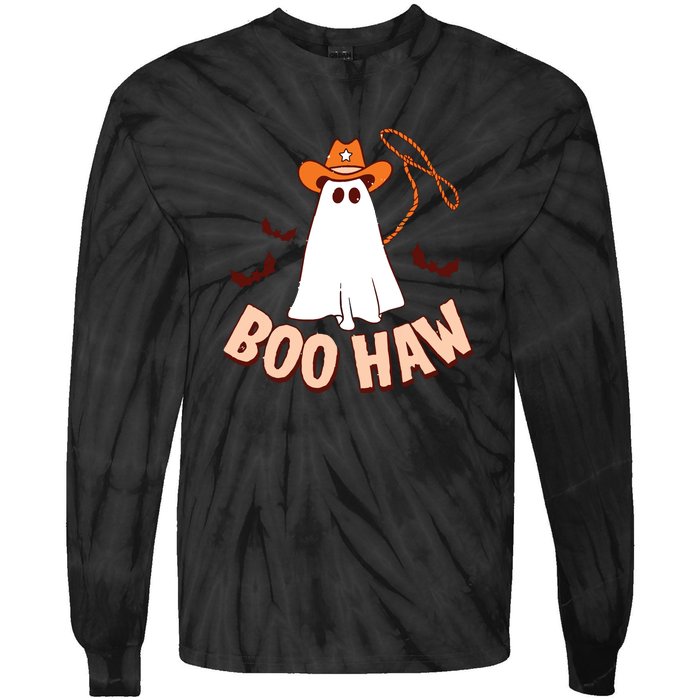 Halloween Cowboy Retro Boo Haw Tie-Dye Long Sleeve Shirt