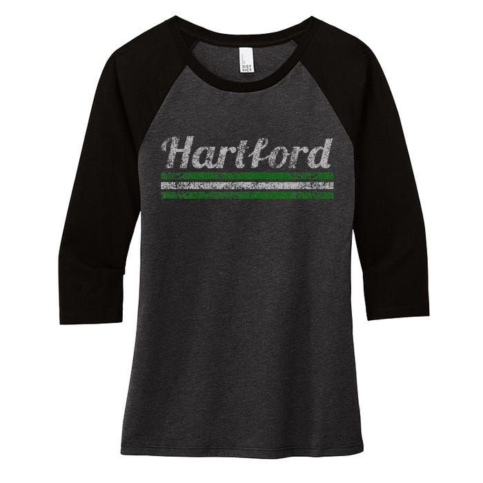 Hartford Connecticut Retro Vintage Weathered Women's Tri-Blend 3/4-Sleeve Raglan Shirt