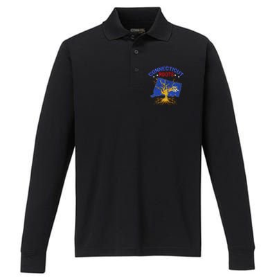 Home Connecticut Roots State Tree Gift Grown Tree Flag Lover Performance Long Sleeve Polo