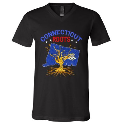 Home Connecticut Roots State Tree Gift Grown Tree Flag Lover V-Neck T-Shirt